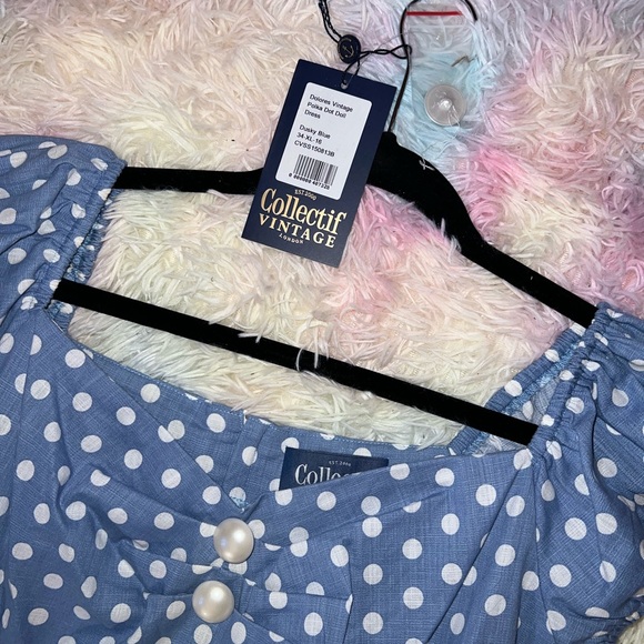 Vintage Collectif Sky Blue Polka Dot Midi Dress - Picture 2 of 10